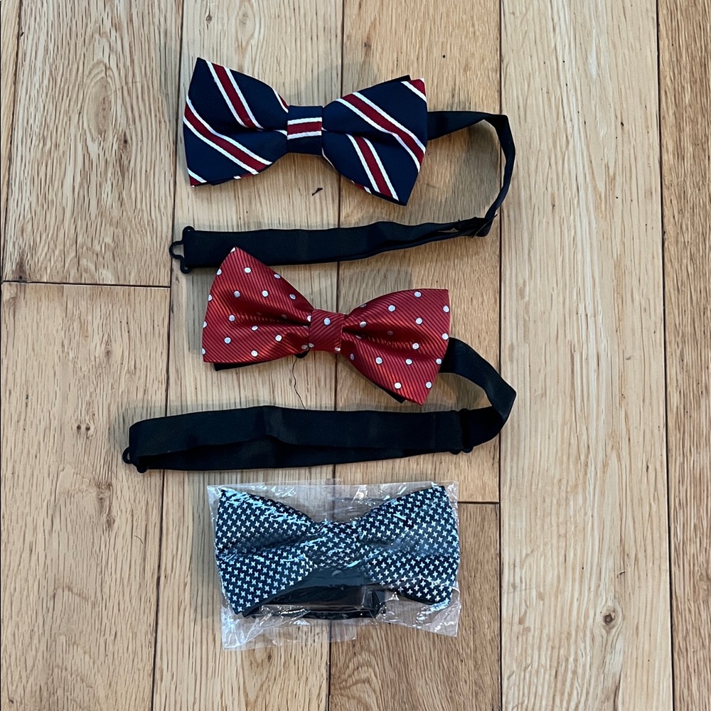 Set of Three Kids Bow Ties Clip On - Striped and Polka Dot